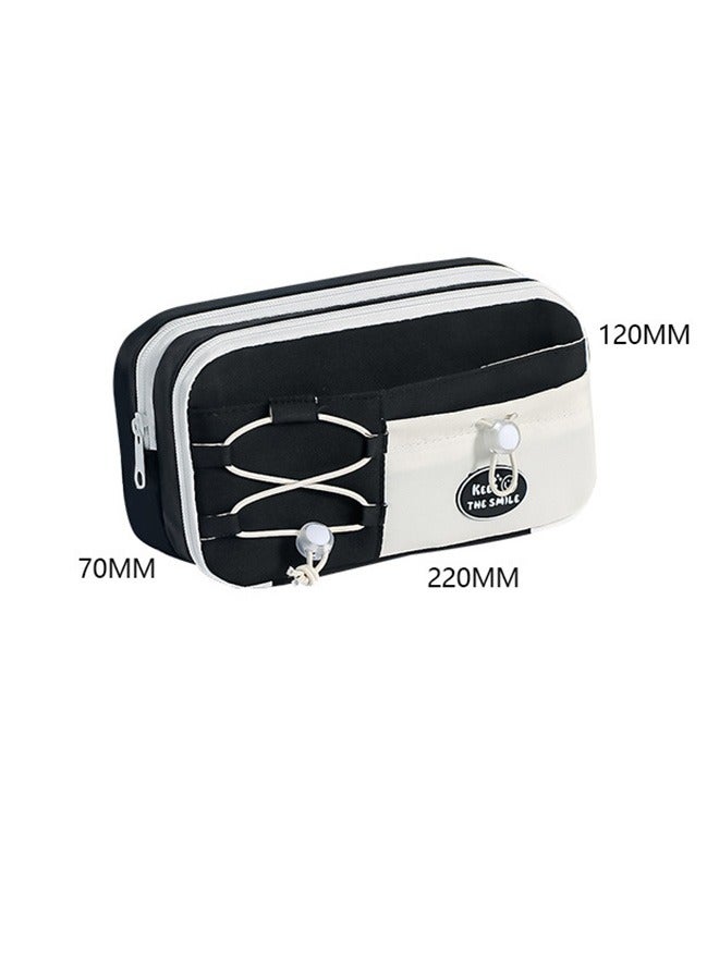 MLADEN Zipper Pencil Case with Drawstring, Foldable Stationery Pouch Multi-Compartment Stationery Pouch, Easy to Classify and Organize Stationery, Suitable for Students, Teachers, Office Use,22x7x12cm  - Image 2