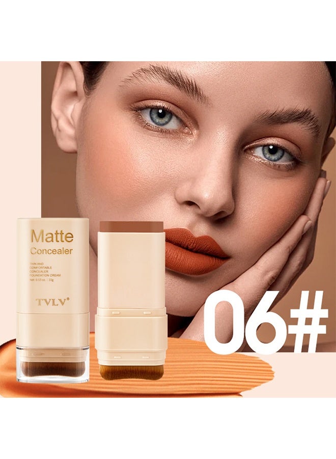 TVLV Matte Concealer - Foundation Stick, 2 in 1 Dual-Ended Eraser Contour Stick with Brush, Tinted Moisturizer, Skin Tint, Face Foundation, Radiant & Dewy Finish for Face Makeup, Sheer to Medium Coverage (＃6) - Image 2