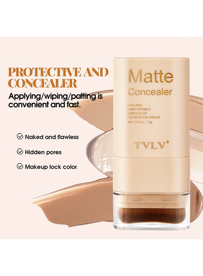 TVLV Matte Concealer - Foundation Stick, 2 in 1 Dual-Ended Eraser Contour Stick with Brush, Tinted Moisturizer, Skin Tint, Face Foundation, Radiant & Dewy Finish for Face Makeup, Sheer to Medium Coverage (＃6) - Image 3