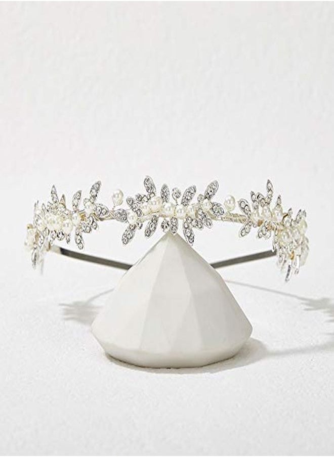 SWEETV - Rhinestone Bridal Headband Silver Crystal Tiara For Women Pearl Wedding Headpieces For Bride Hair Accessories For Prom Birthday Party - Image 1