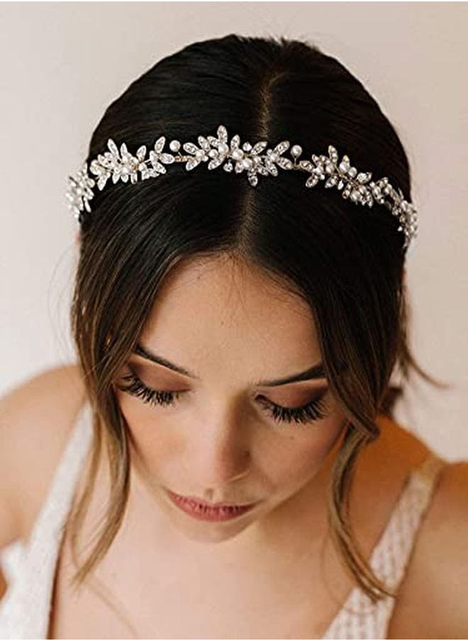 SWEETV - Rhinestone Bridal Headband Silver Crystal Tiara For Women Pearl Wedding Headpieces For Bride Hair Accessories For Prom Birthday Party - Image 1