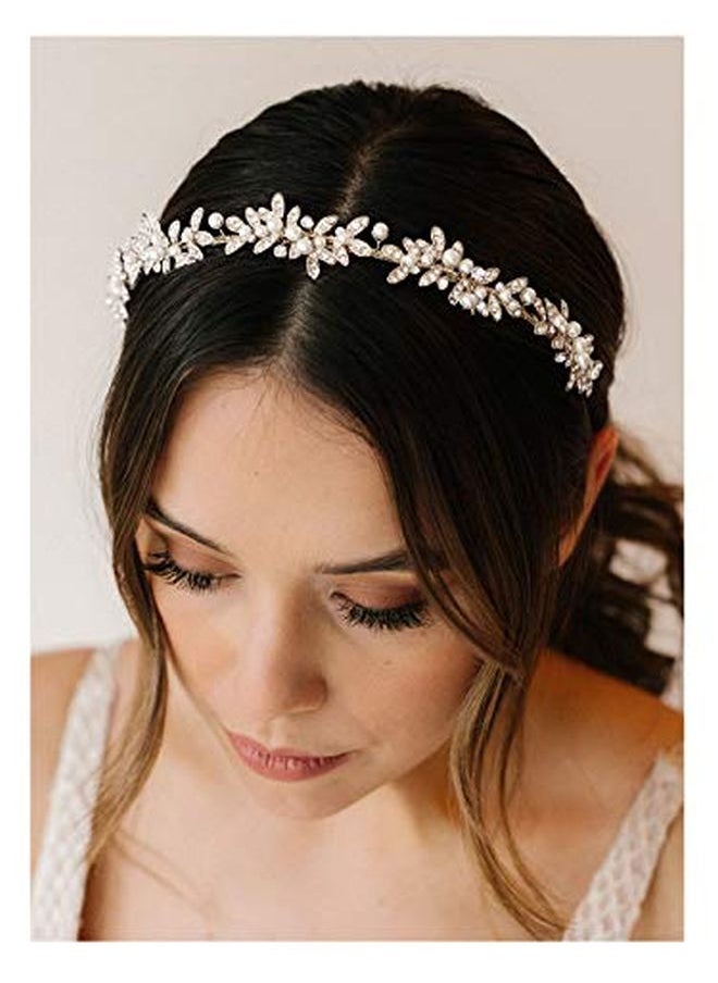 SWEETV - Rhinestone Bridal Headband Silver Crystal Tiara For Women Pearl Wedding Headpieces For Bride Hair Accessories For Prom Birthday Party - Image 1