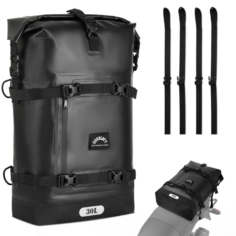 Gurblofy Motorcycle Tail Bag 30L Waterproof Saddle Bag 2 Size and 3 Color Options Motorcycle Travel Bag PVC Luggage Bag Rear Seat Bag Classic Black GT30BL - Image 3