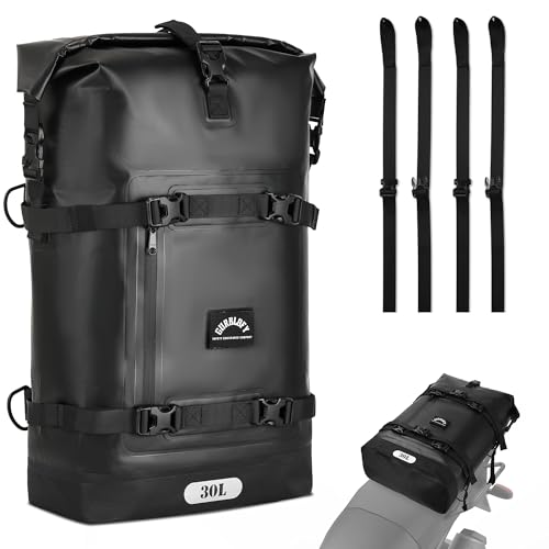Gurblofy Motorcycle Tail Bag 30L Waterproof Saddle Bag 2 Size and 3 Color Options Motorcycle Travel Bag PVC Luggage Bag Rear Seat Bag Classic Black GT30BL - Image 1