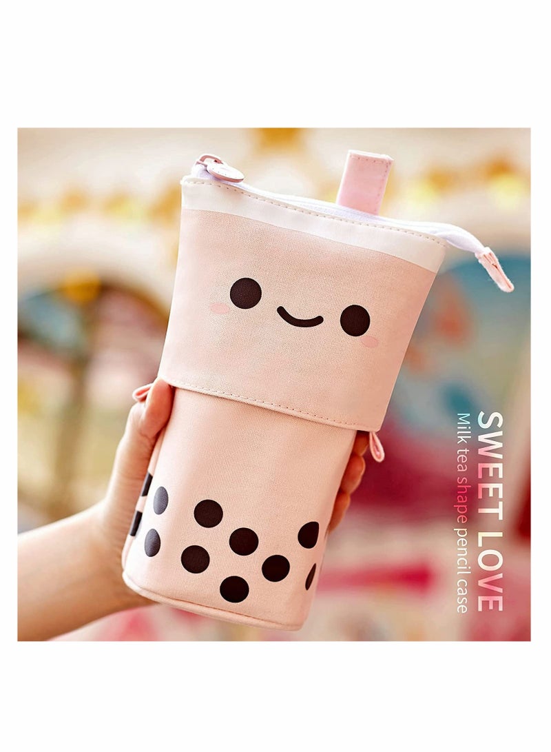 Kawaii Smile Face Boba Milk Tea Pen Pencil Holder Stand with Telescopic Stationery Case -  Pencil Pouch for Kids, Pen Bag Case for School Supply - Image 5