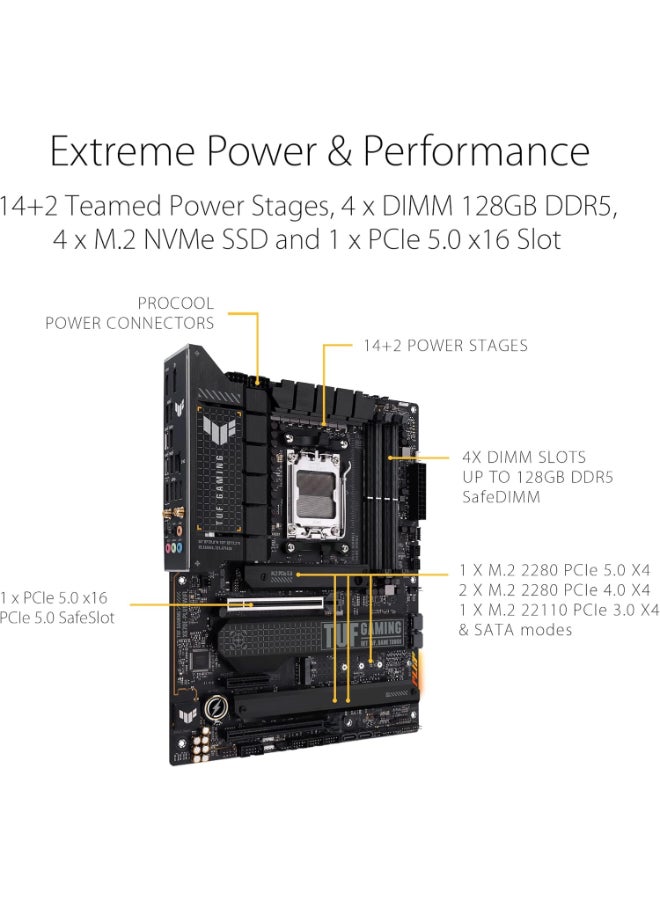 ASUS TUF Gaming X670E-PLUS WiFi 6E Socket AM5 (LGA 1718) Ryzen 7000 ATX Gaming Motherboard(16 Power Stages, PCIe® 5.0, DDR5 Memory, Four M.2 Slots,2.5 Gb LAN,USB 4, Aura RGB Lighting). - Image 2