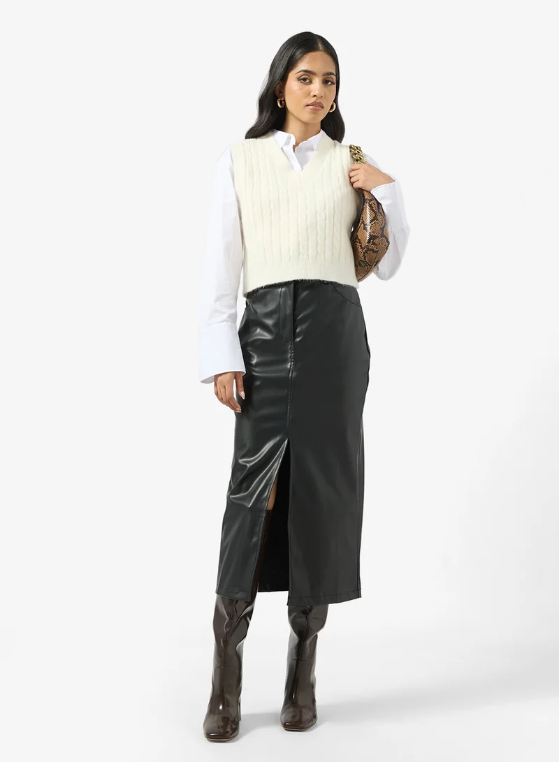 Ginger PU Leather Skirt with Slit