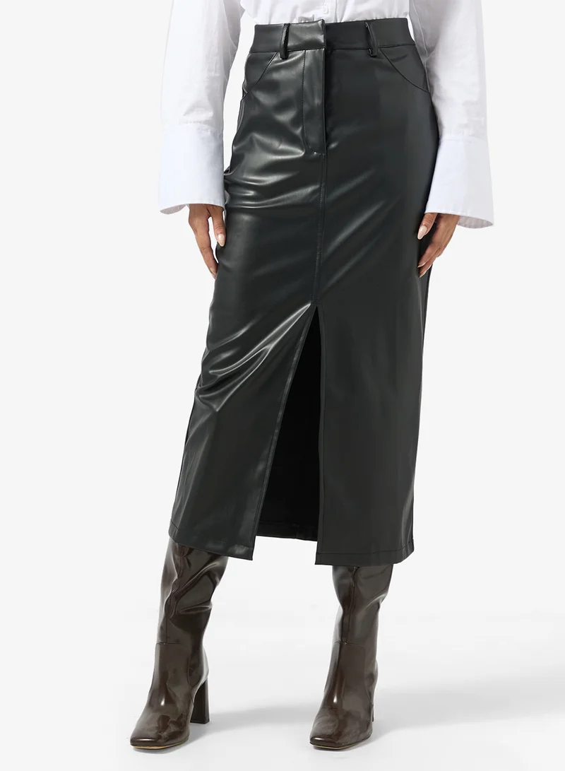 Ginger PU Leather Skirt with Slit