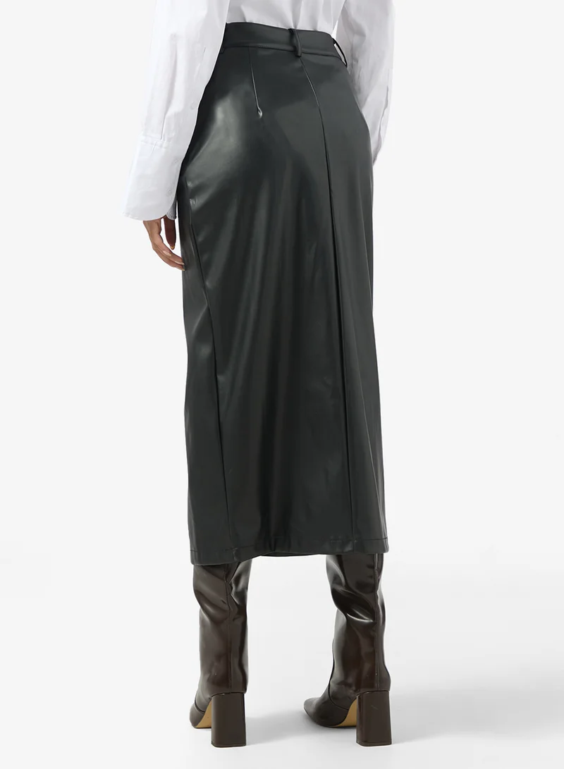 Ginger PU Leather Skirt with Slit