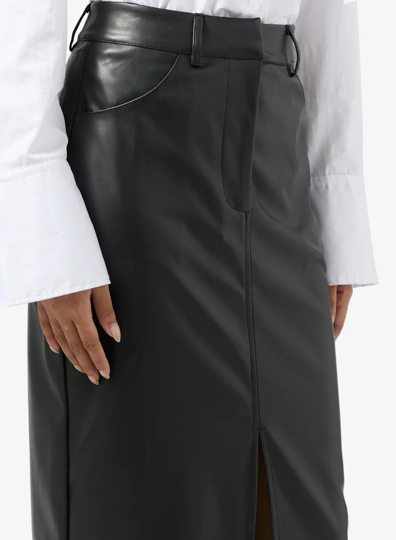 Ginger PU Leather Skirt with Slit