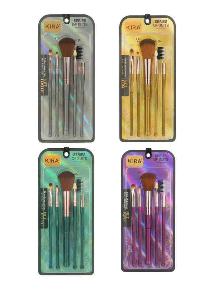 KIRA Professional 5PC Makeup Brush Set - Powder, Eyeshadow, Lip, Sponge & Brow-Lash Comb for Complete Face & Eye Makeup (grey) - Image 4
