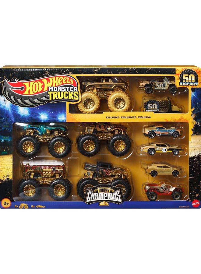 Hot Wheels Monster Trucks Bigfoot 50th Anniversary Trophy Champions Die-cast Cars Set (1:64, 11 Pieces) - Image 1