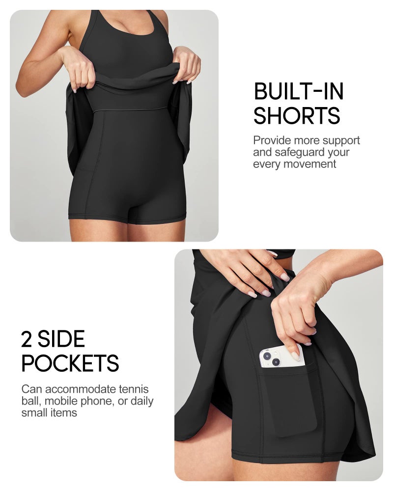IUGA Women Tennis Dress with Built in Shorts & Bra Cut Out Twisted Workout Dress Golf Athletic Dresses for Women with Pockets(Black, Medium) - Image 3