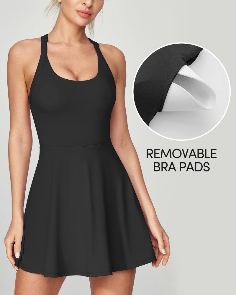 IUGA Women Tennis Dress with Built in Shorts & Bra Cut Out Twisted Workout Dress Golf Athletic Dresses for Women with Pockets(Black, Medium) - Image 4