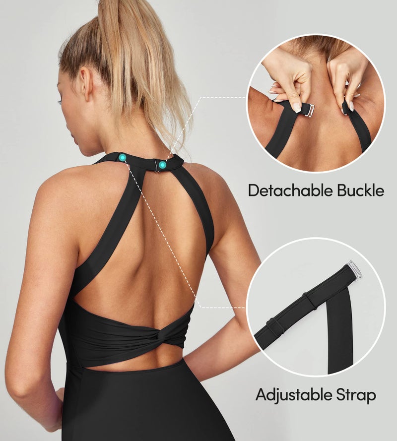 IUGA Women Tennis Dress with Built in Shorts & Bra Cut Out Twisted Workout Dress Golf Athletic Dresses for Women with Pockets(Black, Medium) - Image 5