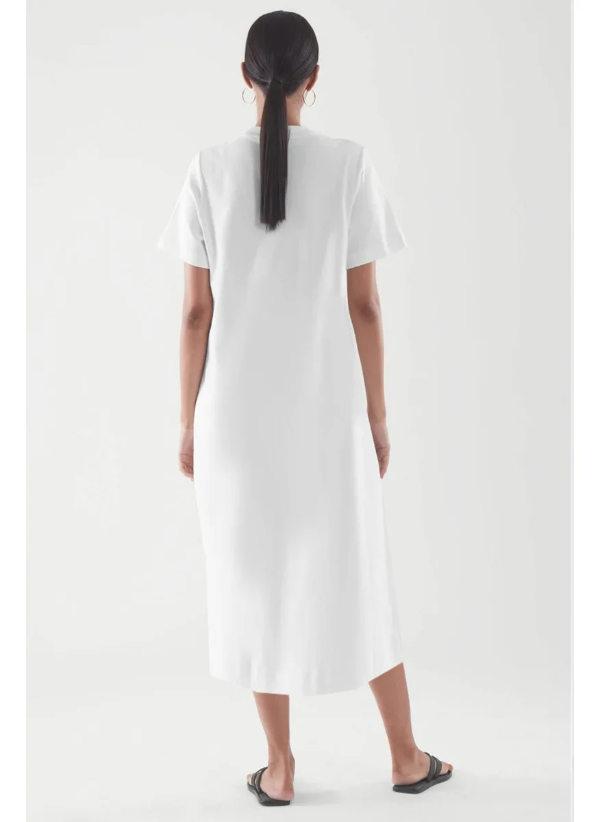 Rock&Roll Solo Teddy White Short Sleeve Combed Cotton Long Dress