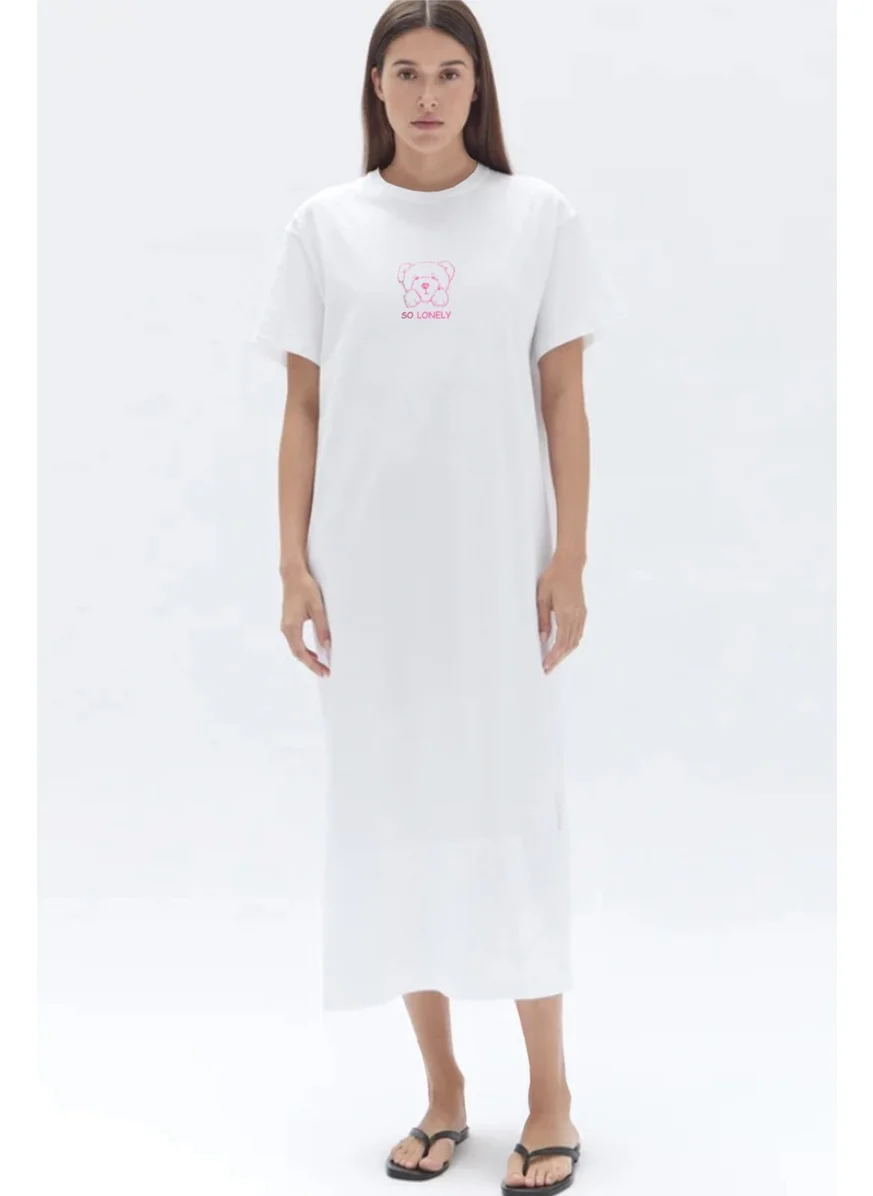 Rock&Roll Solo Teddy White Short Sleeve Combed Cotton Long Dress