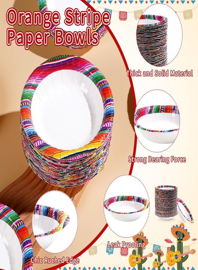 Grencian 100Pcs Mexican Fiesta Paper Bowls 12 Oz Heavy Duty Colorful Mexican Stripes Soup Bowls Disposable Mexico Taco Ice Cream Cups for Cinco De Mayo Mexico Baby Shower Wedding Carnival Party Decorations - Image 3