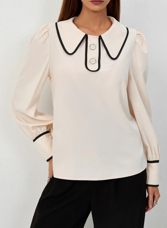 Take Two Beige Peter Pan Collar Blouse - Image 2