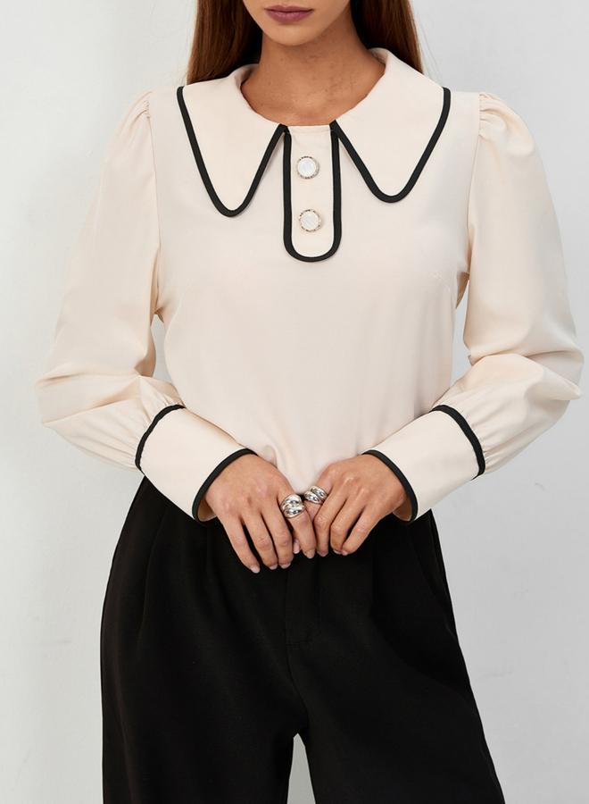 Take Two Beige Peter Pan Collar Blouse - Image 1