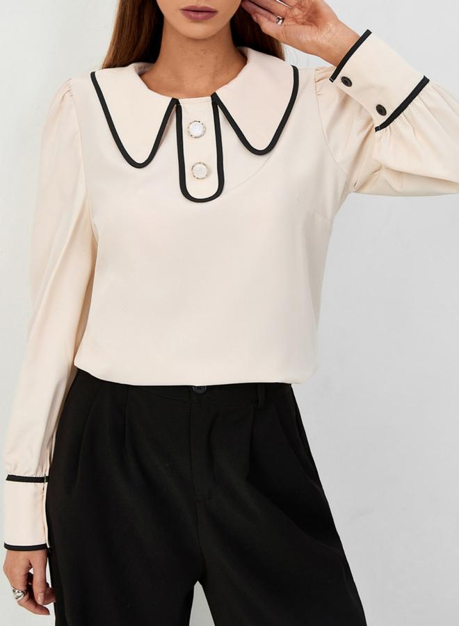 Take Two Beige Peter Pan Collar Blouse - Image 4