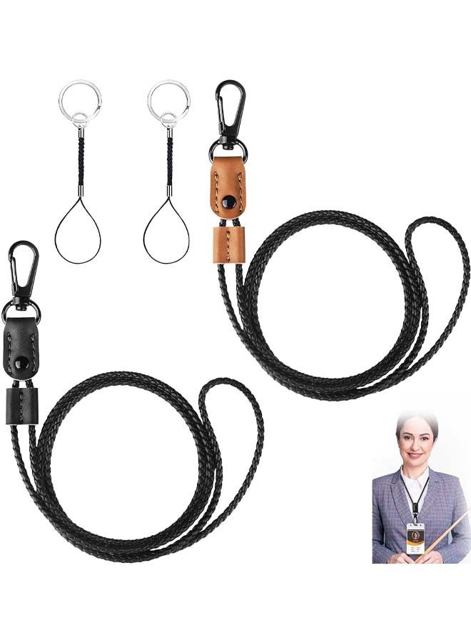 قطعتان من حزام حبل شارة مضفر من الجلد، حامل حبل الرقبة لبطاقة الهوية قابل للتعديل، ملحقات حزام سلسلة المفاتيح وحقائب الهواتف - Image 1