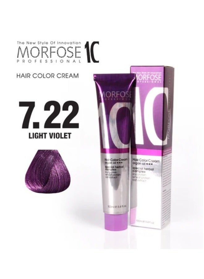 Morfose 10 Hair Color Cream with Argan Oil - 7.22 Light Violet, 100ml - Image 1