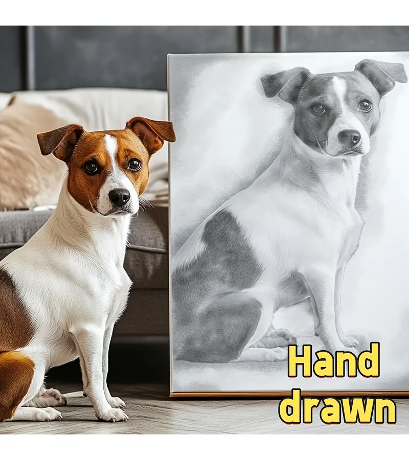 Custom Hand Drawn Black And White Pet Portrait Sketch From Photo Memorial Gift Realistic Pencil Art With Fur Texture And Expressive Eyes Unique Home Decor For Dog Lovers 8 27x11 42inch Unframed - Image 2