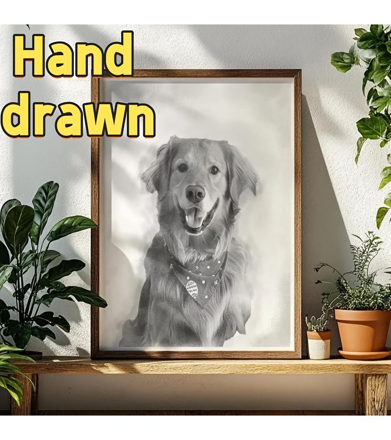 Custom Hand Drawn Black And White Pet Portrait Sketch From Photo Memorial Gift Realistic Pencil Art With Fur Texture And Expressive Eyes Unique Home Decor For Dog Lovers 8 27x11 42inch Unframed - Image 5