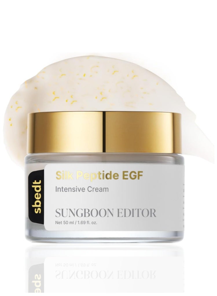 Sungboon Editor Silk Peptide EGF Intensive Cream 50ml – Anti-Ageing Firming Moisturizer with Gold Flakes Korean Skincare - Image 1