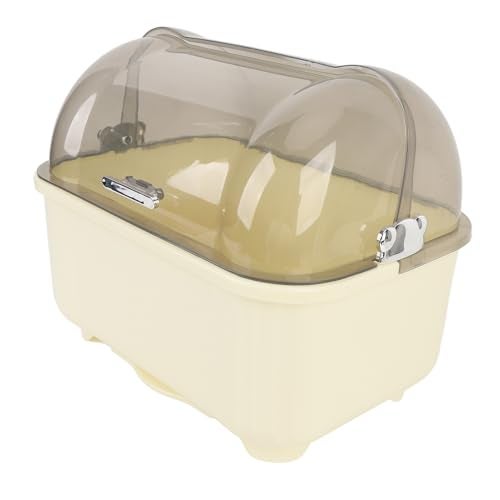 Sunisfa Draining Dish Drying Rack Efficiently, Large Capacity Plastic Drainer with Dust Proof Cover for Kitchen, Cream White - Image 1