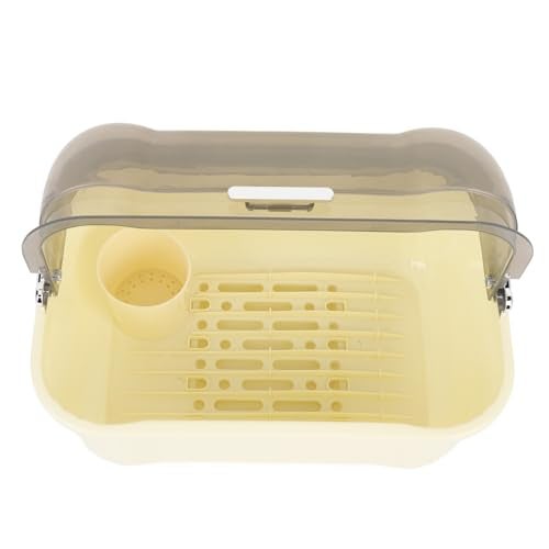 Sunisfa Draining Dish Drying Rack Efficiently, Large Capacity Plastic Drainer with Dust Proof Cover for Kitchen, Cream White - Image 3