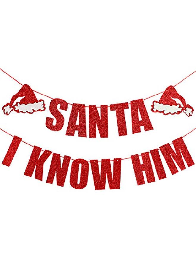 LeeSky Santa I Know Him Banner Red Glitter Buddy The Elf Party Supplies Grinch Cutout Buddy Elf Decorations Christmas Party Decorations Santa Cutout Santa Face Cutout Christmas Mantle Home Decor - Image 1