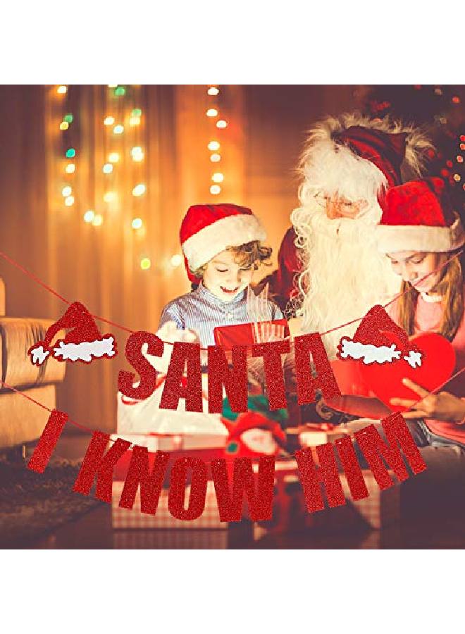 LeeSky Santa I Know Him Banner Red Glitter Buddy The Elf Party Supplies Grinch Cutout Buddy Elf Decorations Christmas Party Decorations Santa Cutout Santa Face Cutout Christmas Mantle Home Decor - Image 3