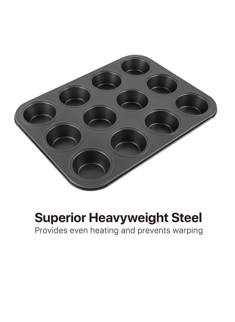 ECVV - ECVV Cake Bakeware Mould, Carbon Steel Muffin Pan, 12 Cavity Bakeware Non-Stick Cake Baking Pan, Mini Pie Pans, Carbon Steel Muffin Tray, Standard Baking Pan Mold for Oven Baking - Image 1