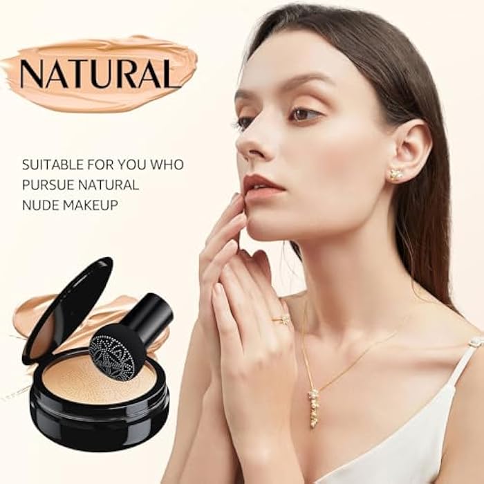 OETUIOW Mushroom Head Air Cushion CC Cream - BB Cream Face Makeup Foundation for Mature Skin Moisturizing Concealer Brighten Long-Lasting, Even Skin Tone for All Skin Types, Natural Color - Image 3