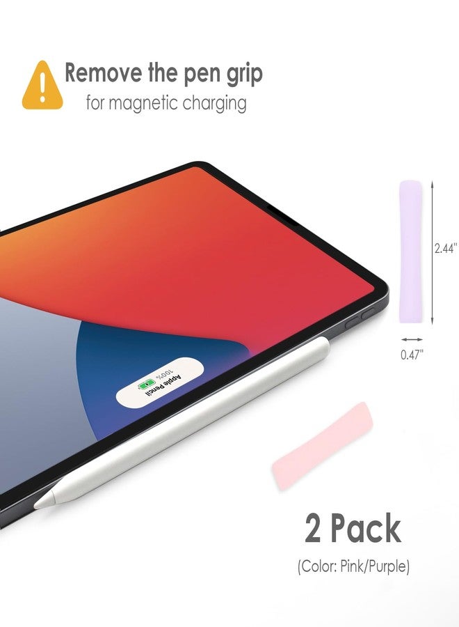 ProElife 2-Pack Ergonomics Grip Holder Silicone Protective Sleeve Cover for Apple Pencil 2nd 2021 & 1st Generation iPad Pro 11'' 12.9'' 2021/2020/2018 Stylus Accessories Kits (Pink/Purple) - Image 2