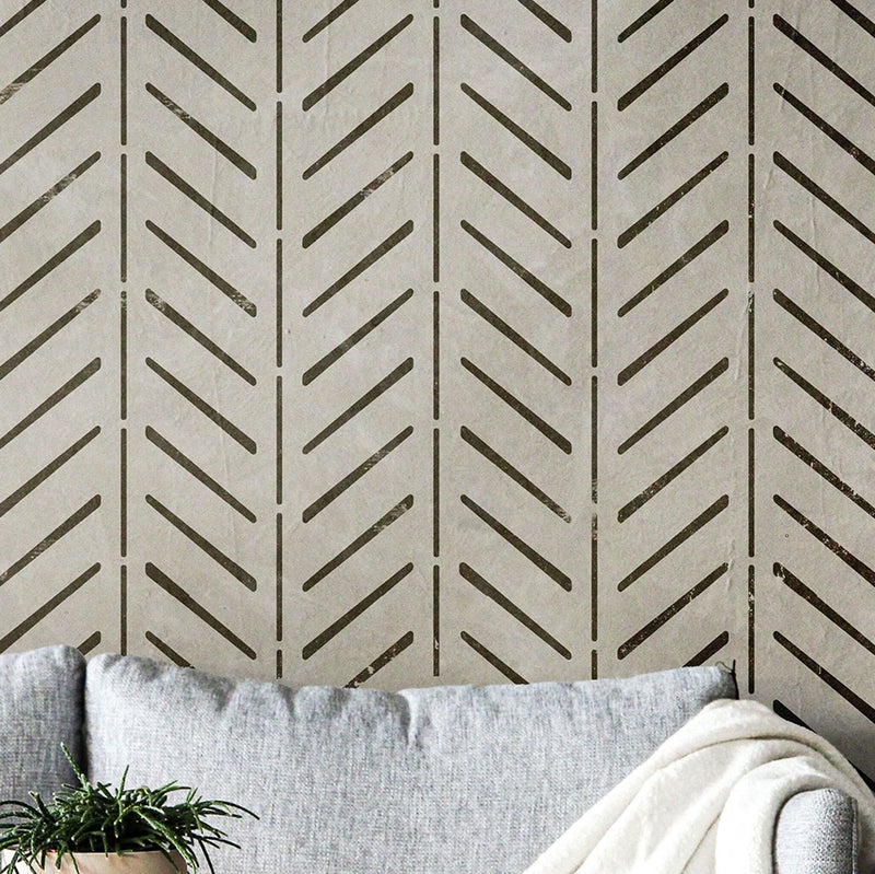 PINKIPO Rustic Herringbone 16x40 XL Stencil Boho Large Wall Stencil Modern Geometric Wall Stencils for Painting Stencils for Walls Chevron Wall Stencil