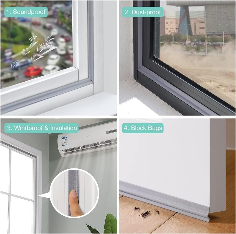 MOPMS Draft Stopper Sweep, Door Weatherproofing Stripping, Window Seal Strip Self-adhisive Soundproof Cuttable Weather Length 32.8 Ft (5 Pcs x 6.56 Ft), Grey - Image 5