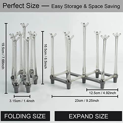 MONOSUGO Retractable Cup Drying Rack, Drinking Glass Drainer Stand, Baby Bottle & Sports Bottle Draining Organizer, Countertop Mug Tree, Mugs Tea Cups Storage Rack with Non-Slip Bottom, PP Material, Gray-1 Pcs - Image 3
