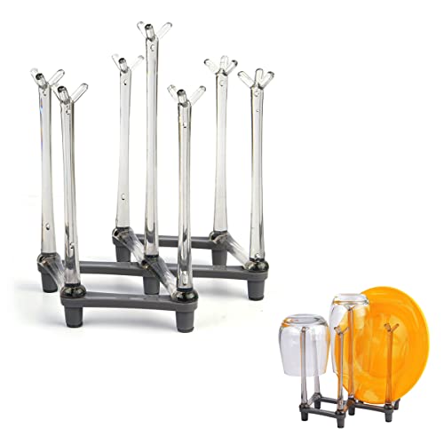 MONOSUGO Retractable Cup Drying Rack, Drinking Glass Drainer Stand, Baby Bottle & Sports Bottle Draining Organizer, Countertop Mug Tree, Mugs Tea Cups Storage Rack with Non-Slip Bottom, PP Material, Gray-1 Pcs - Image 1