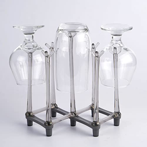 MONOSUGO Retractable Cup Drying Rack, Drinking Glass Drainer Stand, Baby Bottle & Sports Bottle Draining Organizer, Countertop Mug Tree, Mugs Tea Cups Storage Rack with Non-Slip Bottom, PP Material, Gray-1 Pcs - Image 4