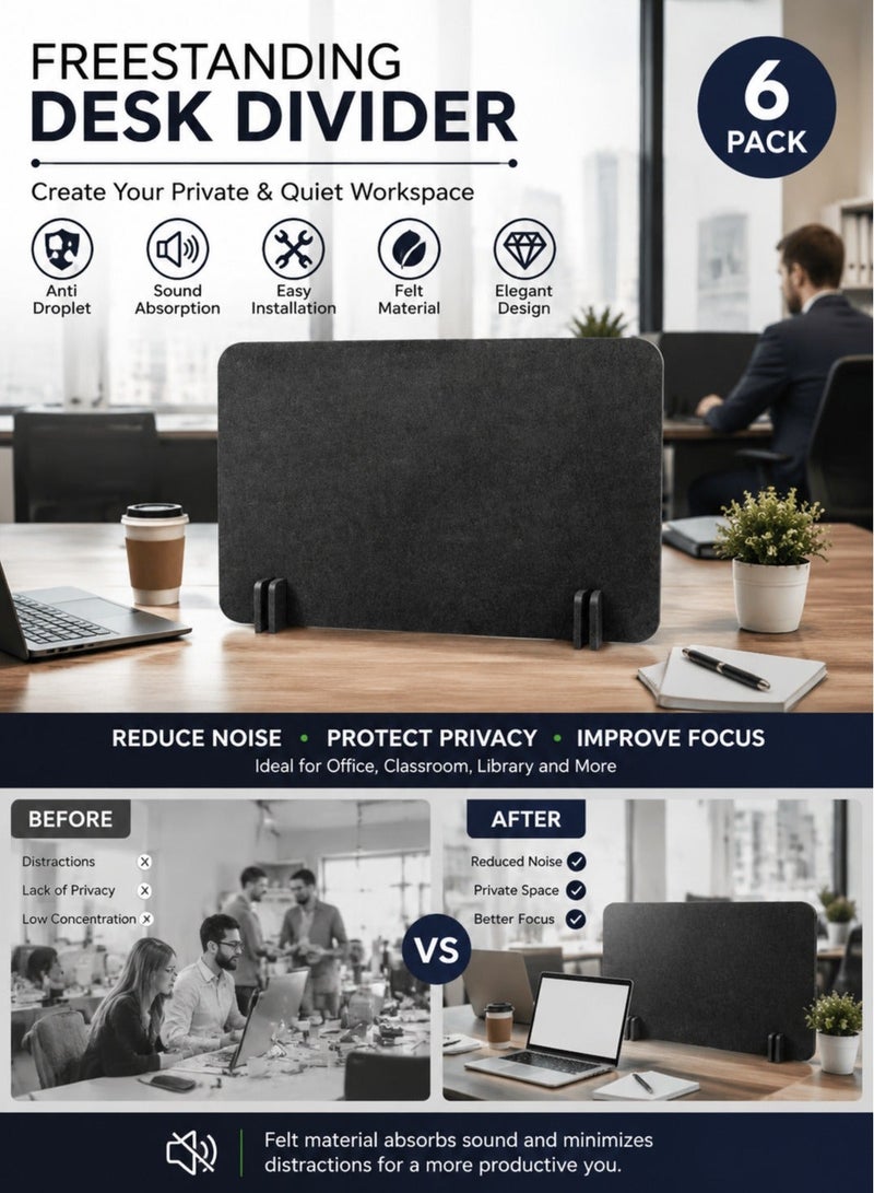 Bukela 6 Pack Freestanding Desk Divider Noise Reducing Desk Privacy Panel for Table Standing Sound Proof Dividers Desktop Office Furniture Partitions for Classroom(Black) - Image 1