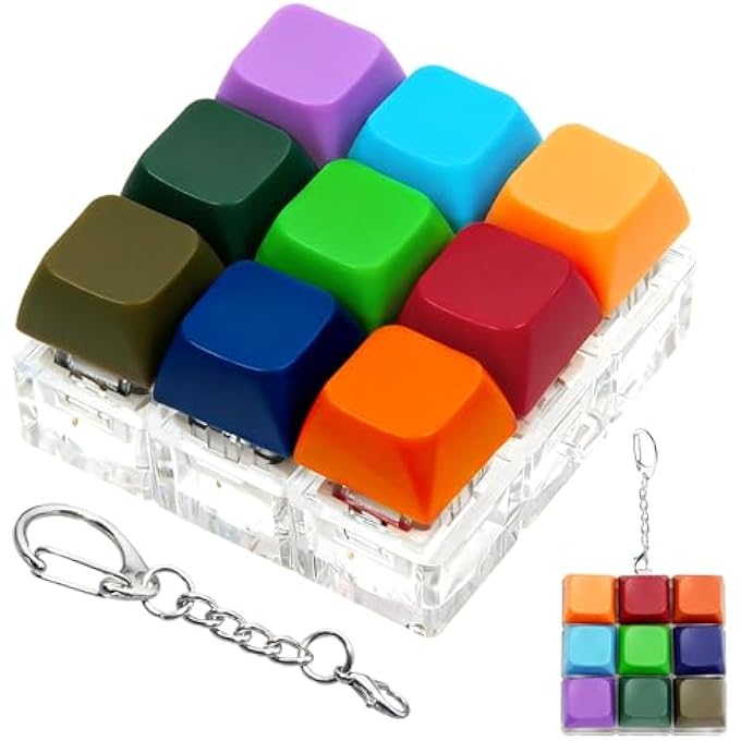 ILHSTY 9-in-1 Keyboard Fidget Toy Clicker Fidget Keychain, Stress Relief Desk Toys Decompression Button Keyboard with Removable Keycaps, Anxiety Relief Valentine's Day Gifts for Adult (9 Color-Bright) - Image 1
