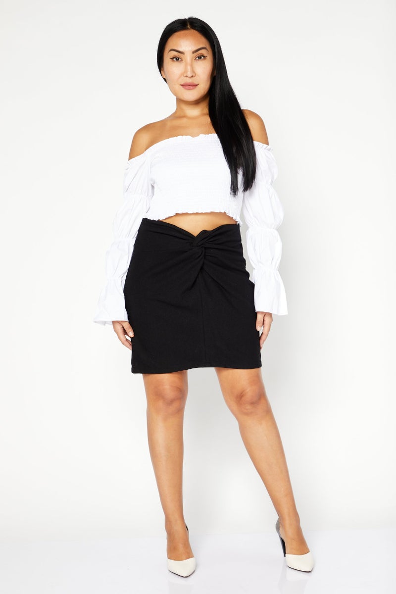 NA-KD تنورة ميني محبوكة نسائية سادة، سوداء - Image 4