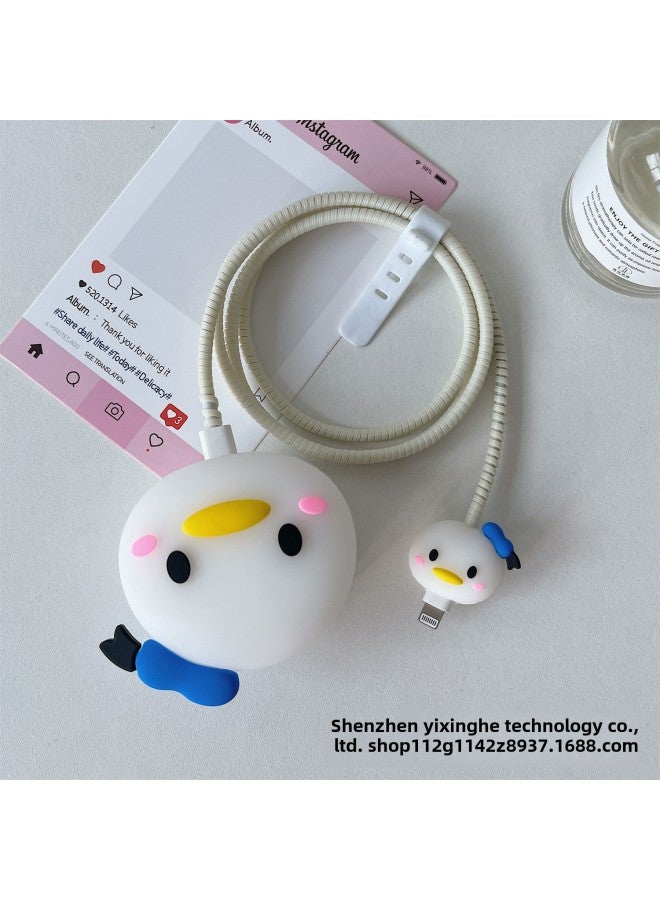 Applicable To Apple 18W/20W British Standard Charging Head Protective Cover Data Line Protective Cover British Standard Charger Protective Cover-Specifications:42. British Standard Blue Duck Two-piece Set  - Image 1
