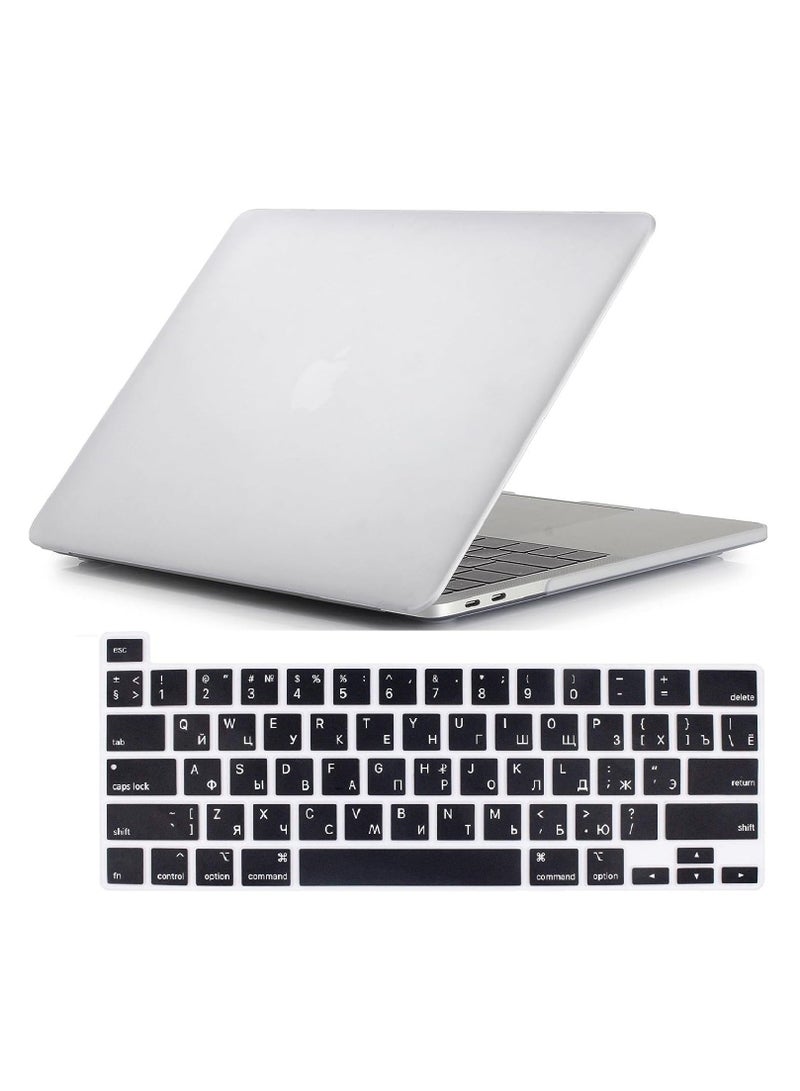 AMM Protective Hard Shell Case and US Layout Russian Keypad Cover Compatible with MacBook Pro 13-Inch with Touch Bar and Touch ID Release 2020 Model M1 A2338/A2289/A2251 White - Image 1