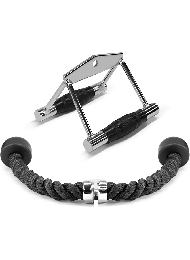 erorex Double D Row Handle Cable Attachment - V Bar Cable Attachment With Non Slip Handle, Lat Pull Down Attachment For Weight Workout, Exercise Cable Attachment For Gym (Double D Handle + Triceprope) - Image 1