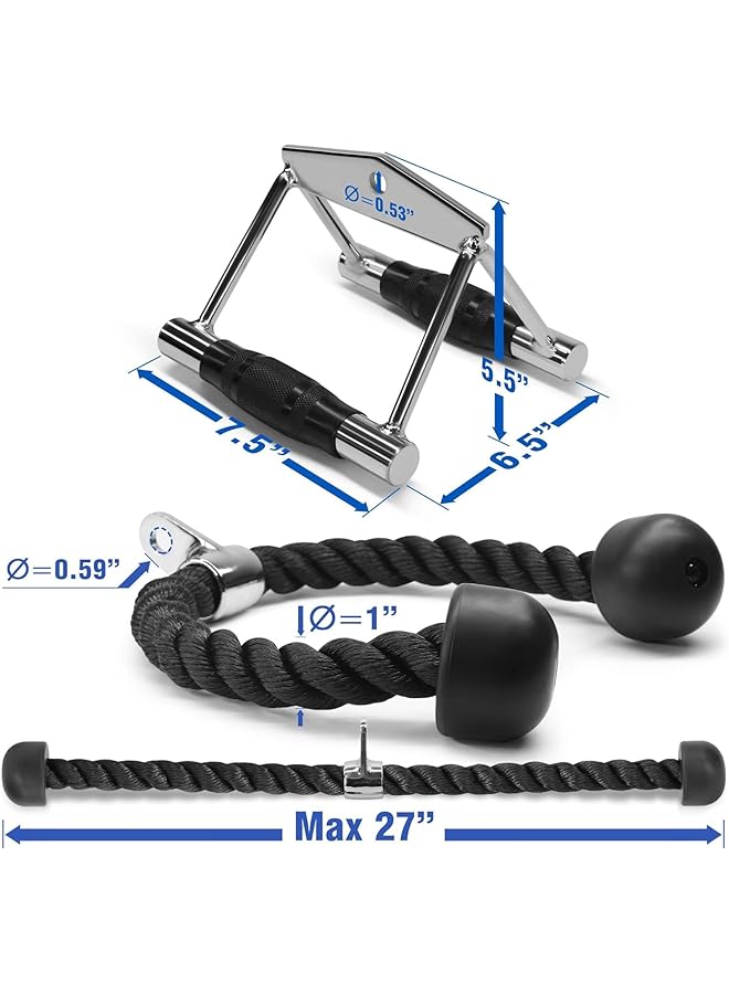 erorex Double D Row Handle Cable Attachment - V Bar Cable Attachment With Non Slip Handle, Lat Pull Down Attachment For Weight Workout, Exercise Cable Attachment For Gym (Double D Handle + Triceprope) - Image 2