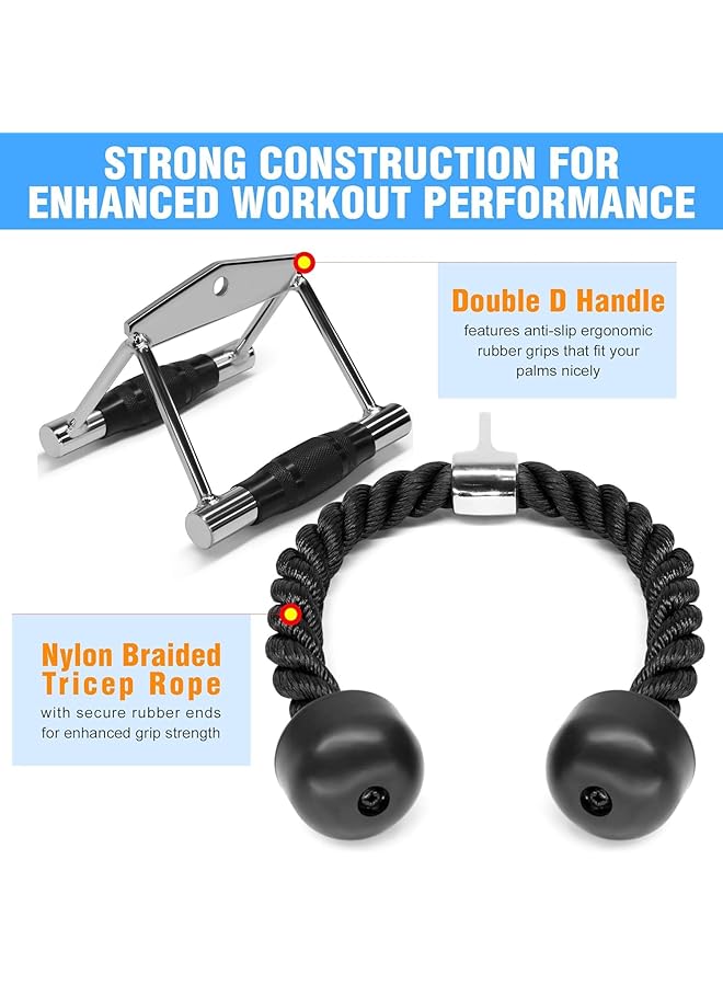 erorex Double D Row Handle Cable Attachment - V Bar Cable Attachment With Non Slip Handle, Lat Pull Down Attachment For Weight Workout, Exercise Cable Attachment For Gym (Double D Handle + Triceprope) - Image 3